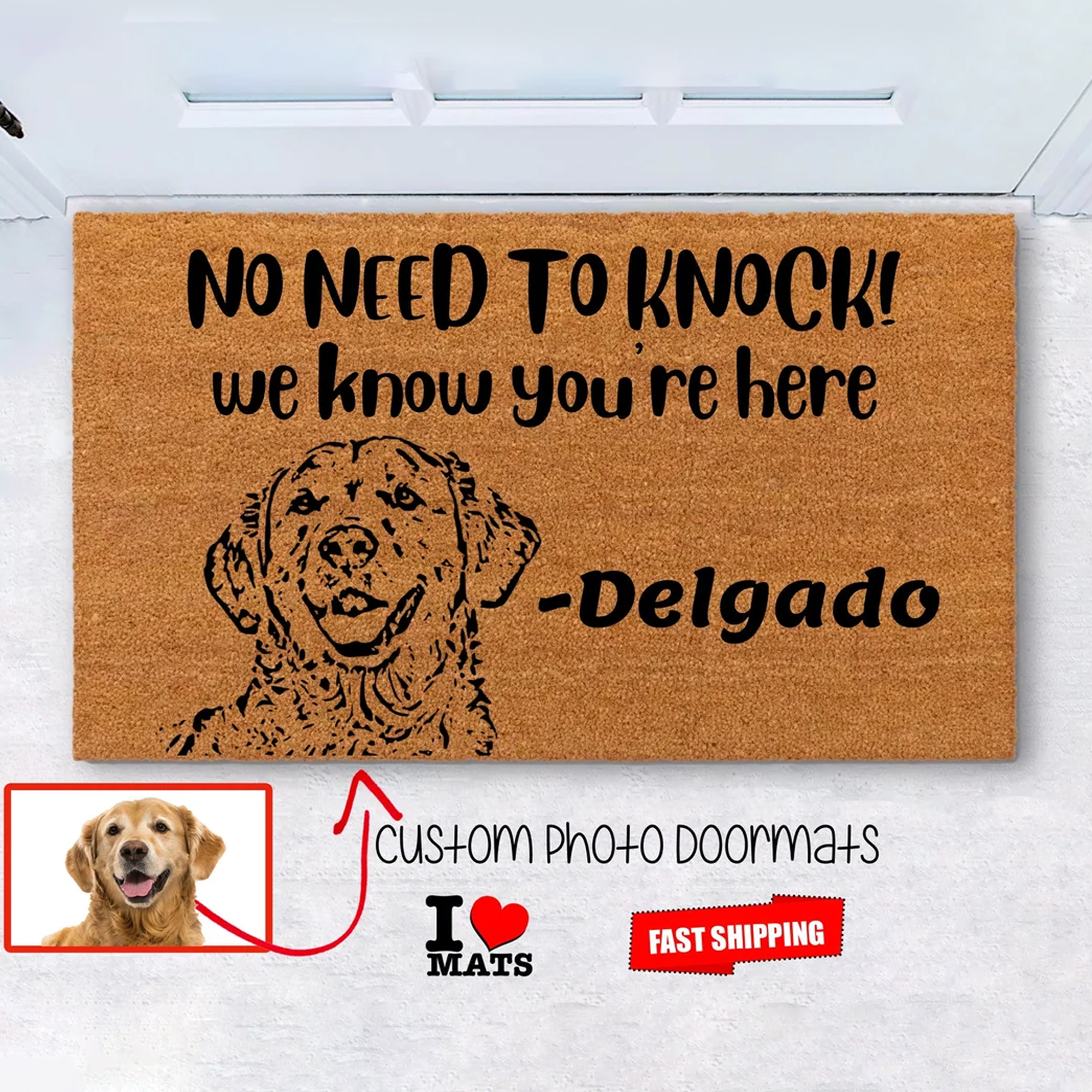 Custom No Need To Knock We Know Youre Here Doormat Pet Photo Doormat Closing Gift Welcome Doormat Front Doormat Monogram Rug Dog Cat Photo